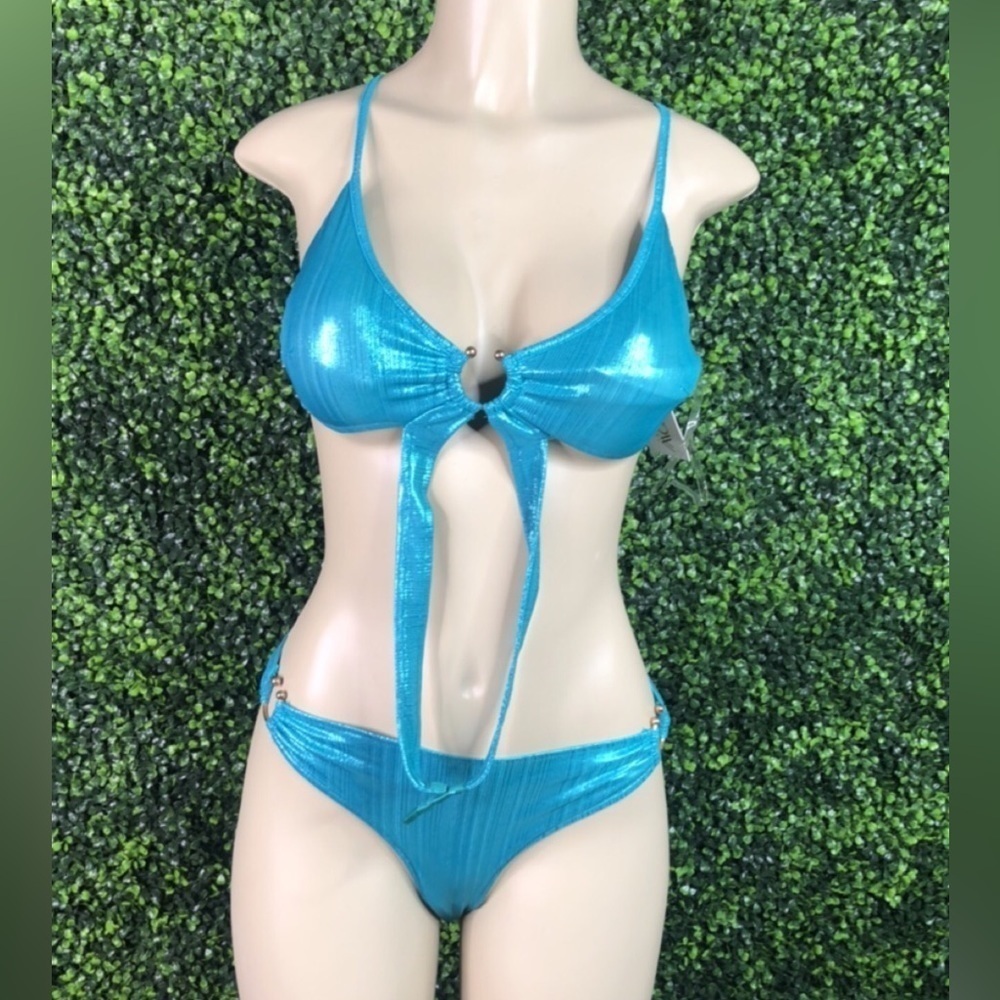 Wow couture swim suit set top and bottom teal color